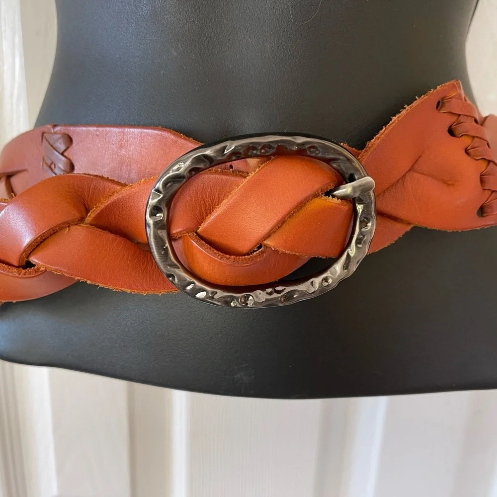 Genuine Leather Brown, Boho braided Belt Medium